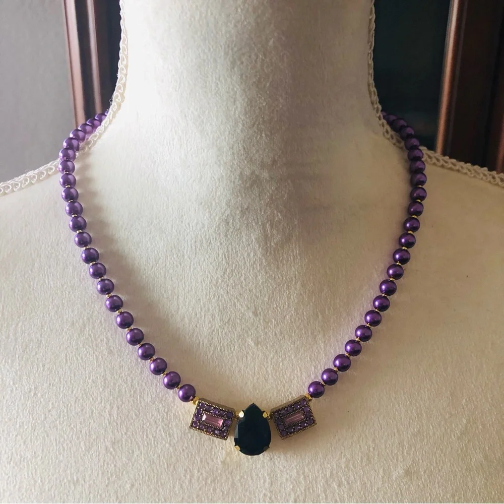 Handcrafted repurpose purple passion sparkle pendant Czech glass Pearl necklace